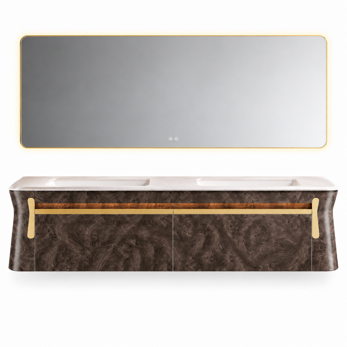 NB-3005-160 vanity cabinet, basin and matching mirror on white background