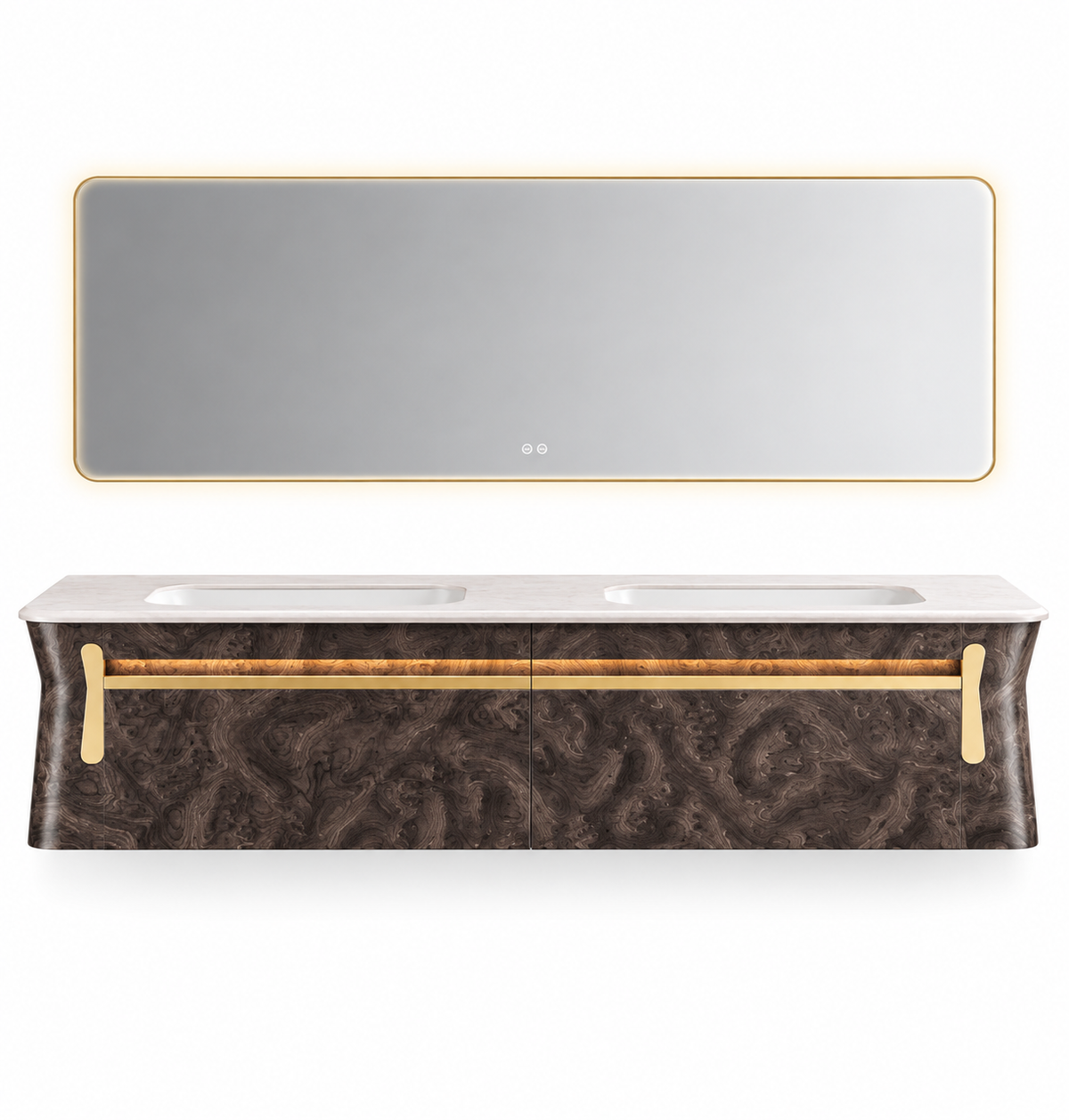 NB-3005-200 vanity cabinet, basin and matching mirror on white background