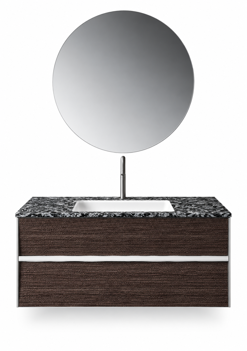 NB-3006-100 vanity cabinet, basin and matching mirror on white background