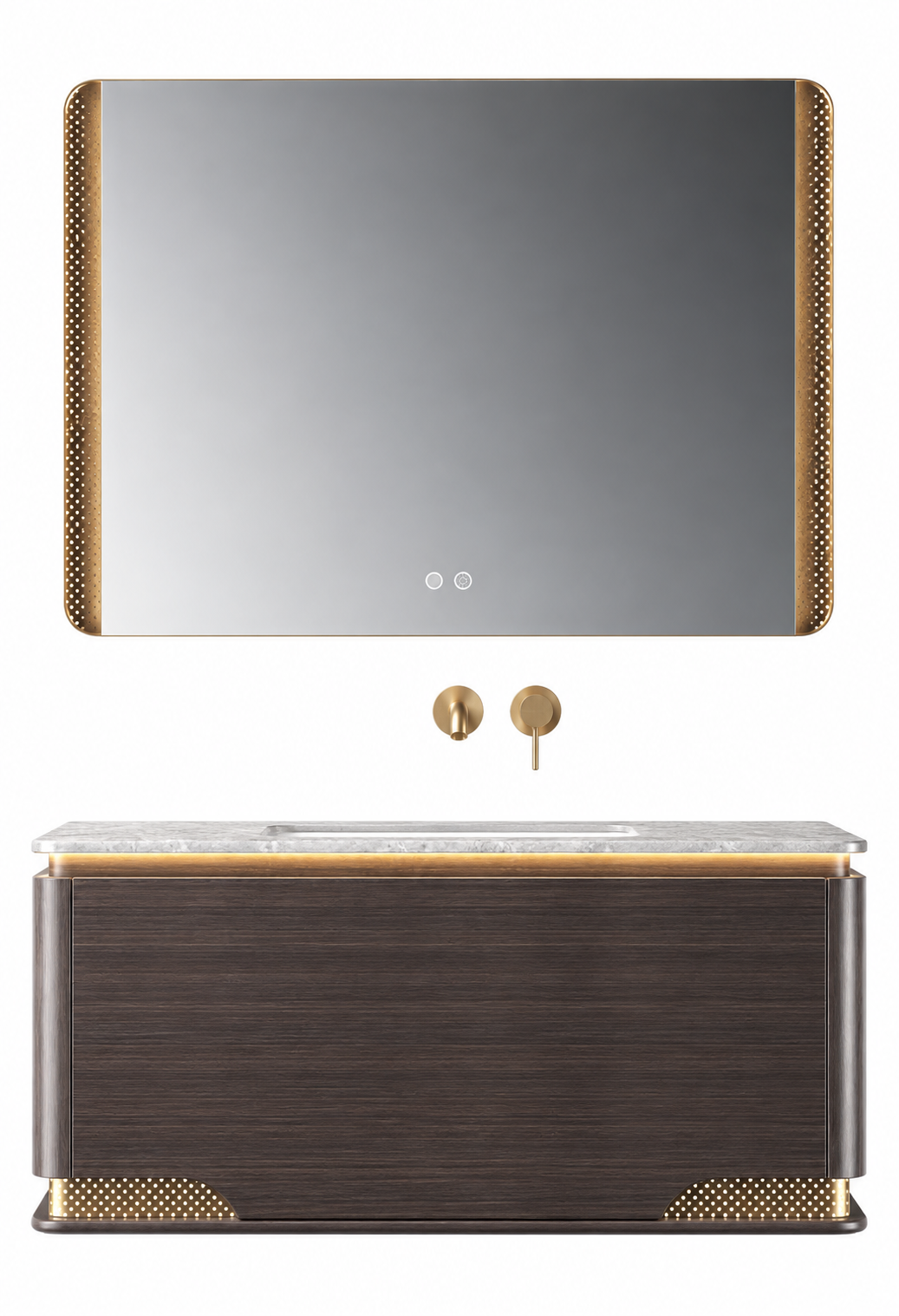 NB-3007-100 vanity cabinet, basin and matching mirror on white background