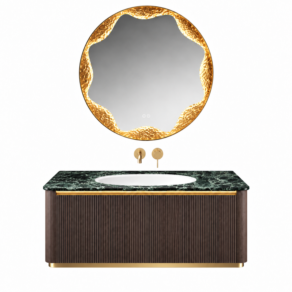 NB-3009-100 vanity cabinet, basin and matching mirror on white background