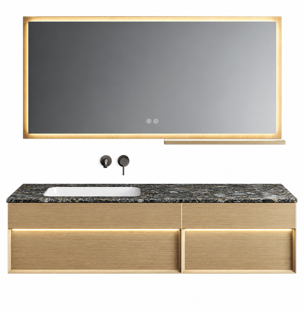NB-3012-160 vanity cabinet, basin and matching mirror on white background