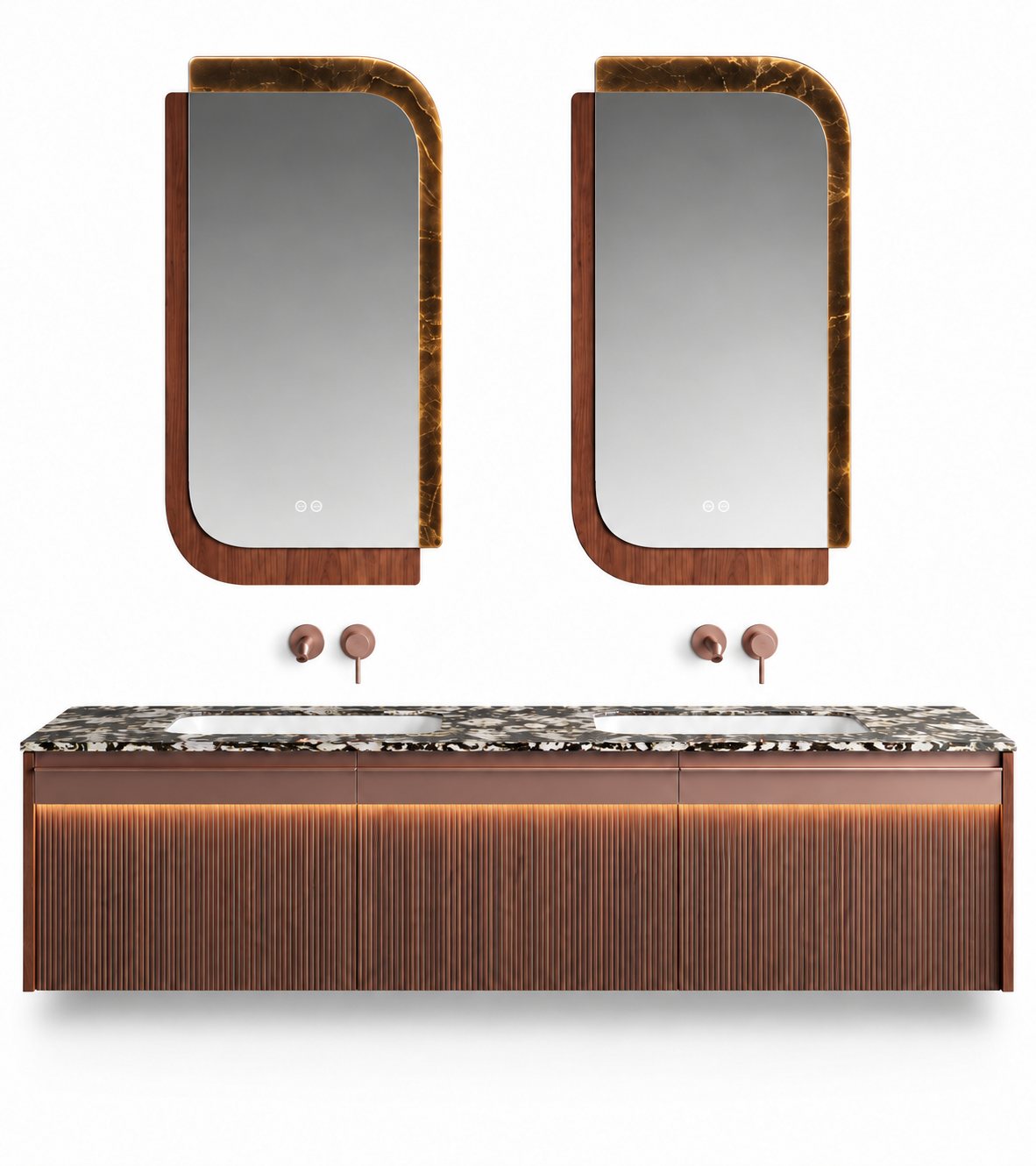 NB-3015-180 vanity cabinet, basin and matching mirror on white background