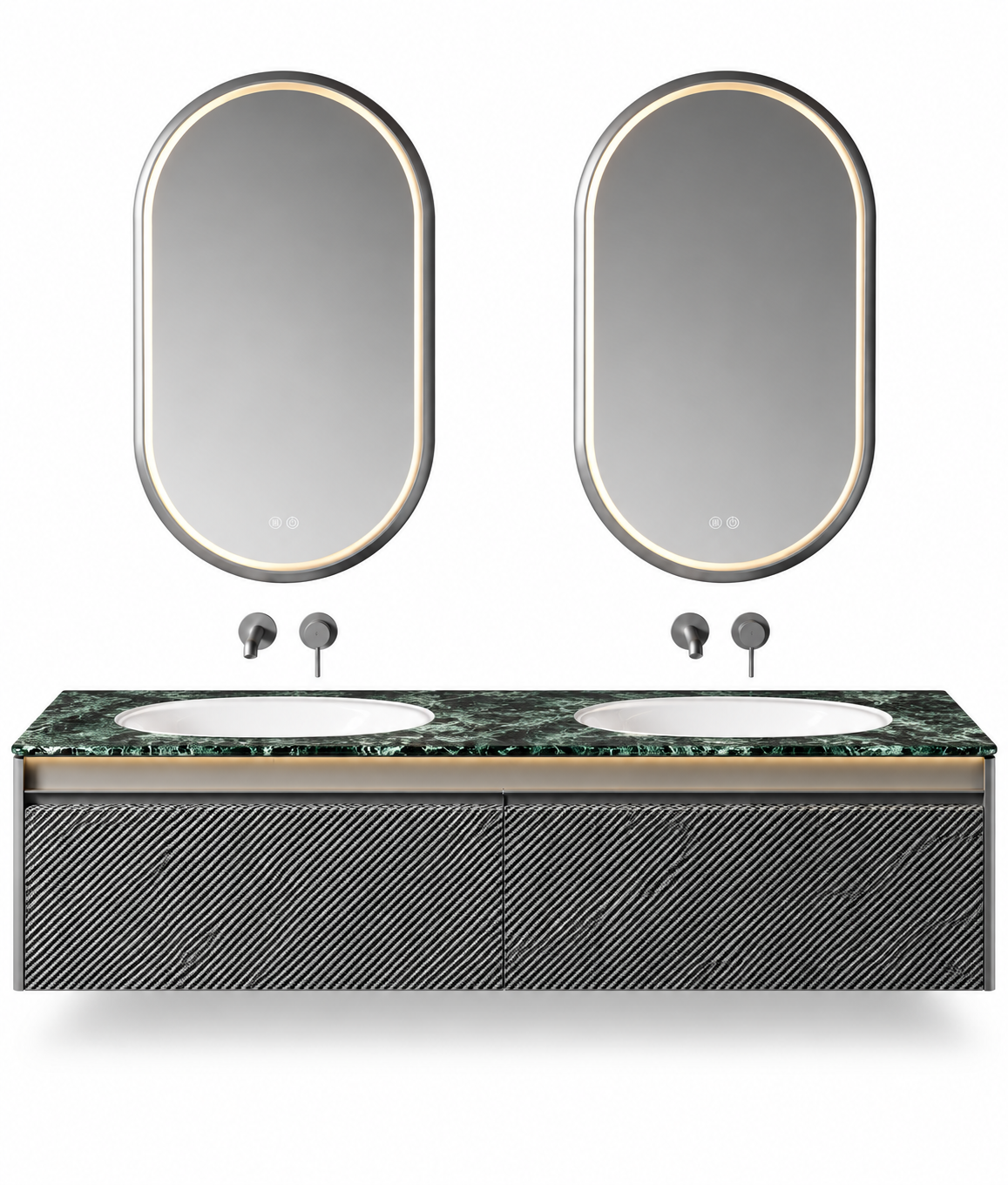 NB-3018-180 vanity cabinet, basin and matching mirror on white background
