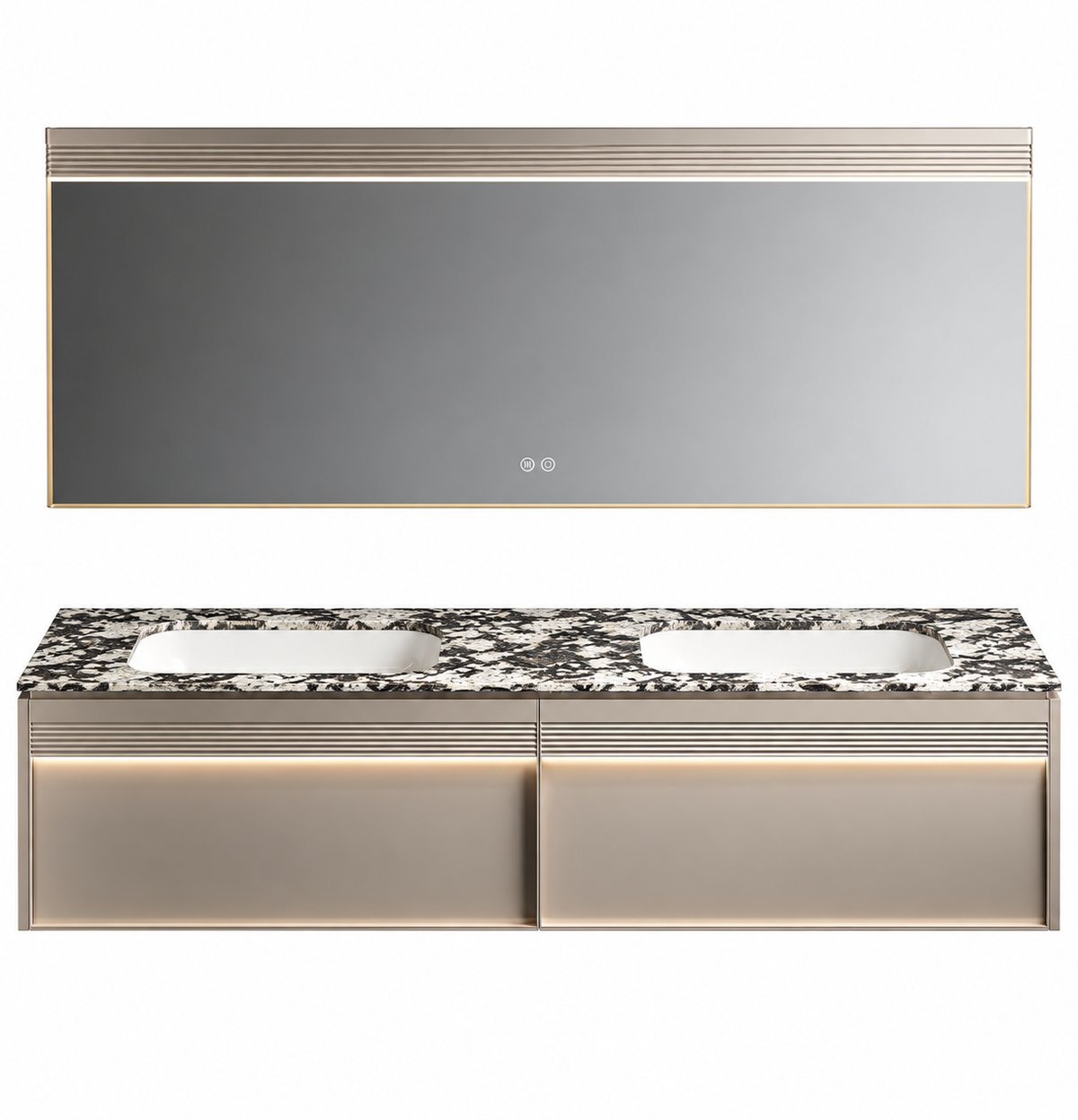 NB-3027-180 vanity cabinet, basin and matching mirror on white background