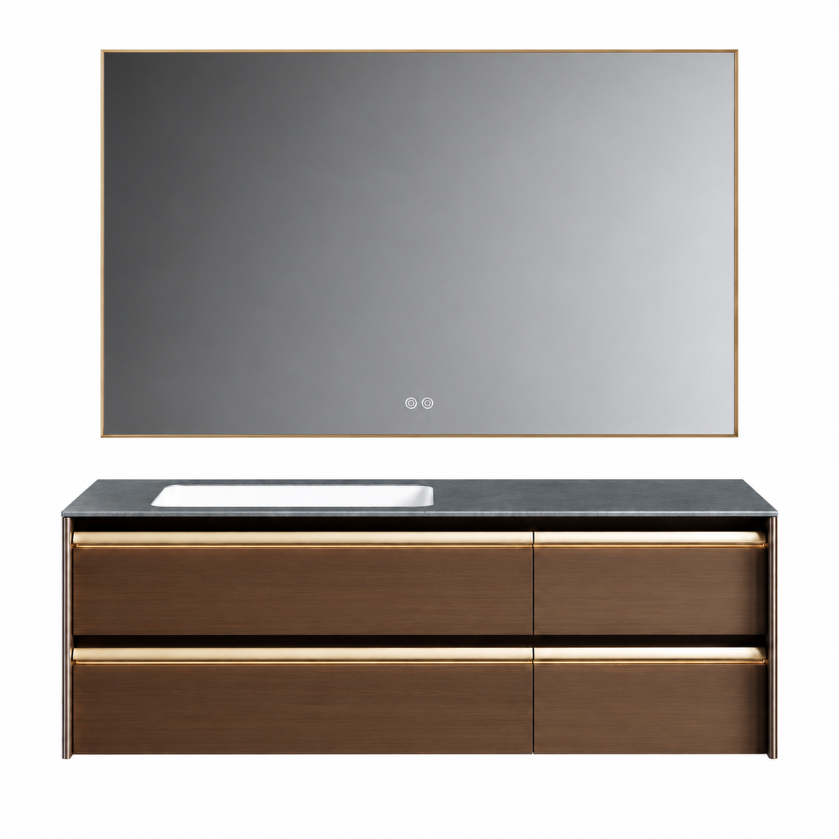 NB-3031-120 vanity cabinet, basin and matching mirror on white background