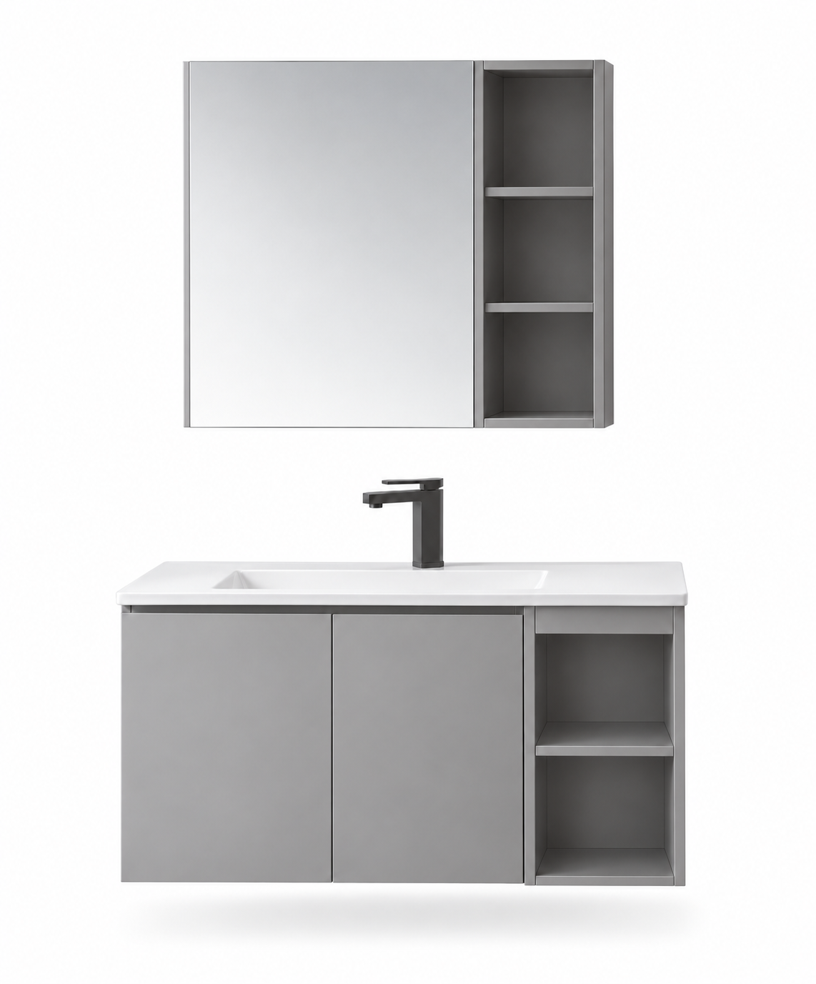 NB-503-800 vanity cabinet, basin and matching mirror on white background