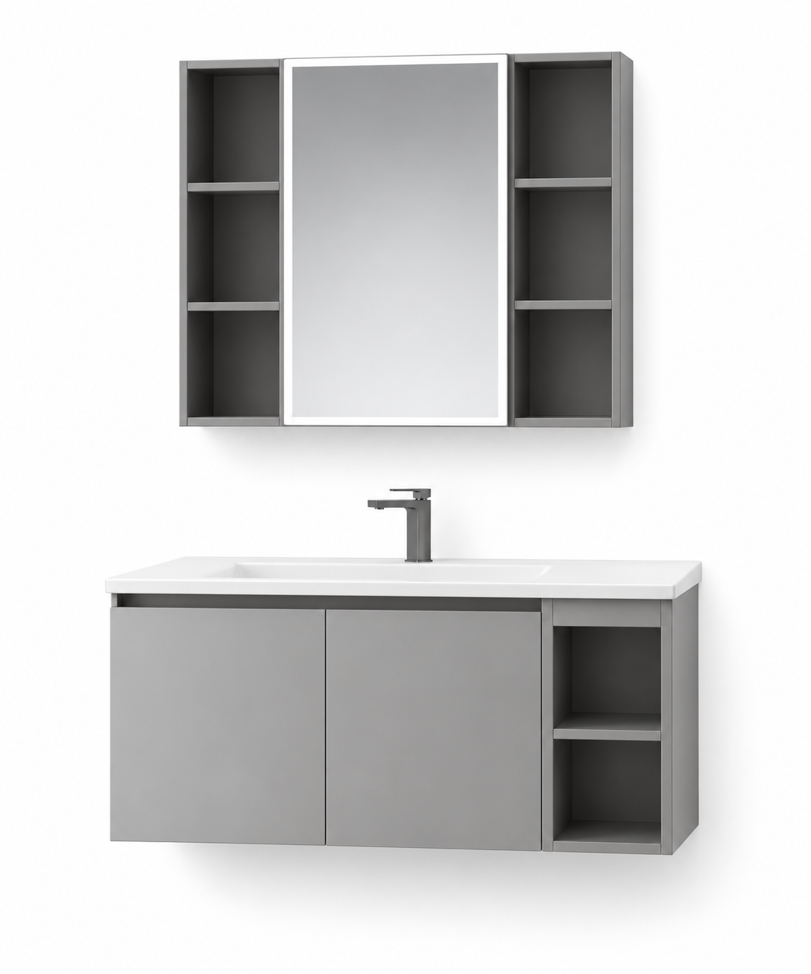 NB-503A-900 vanity cabinet, basin and matching mirror on white background
