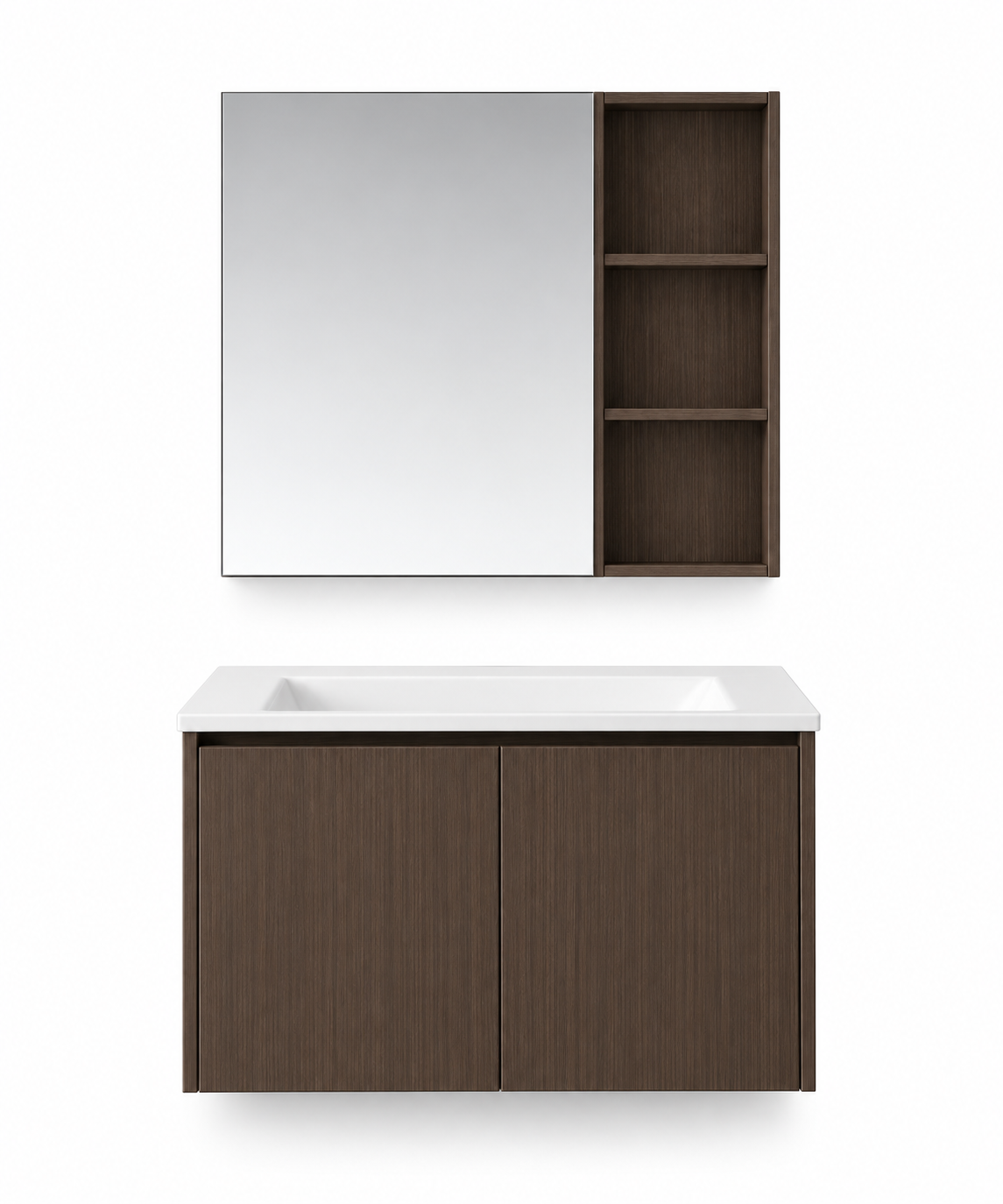 NB-505-800 vanity cabinet, basin and matching mirror on white background