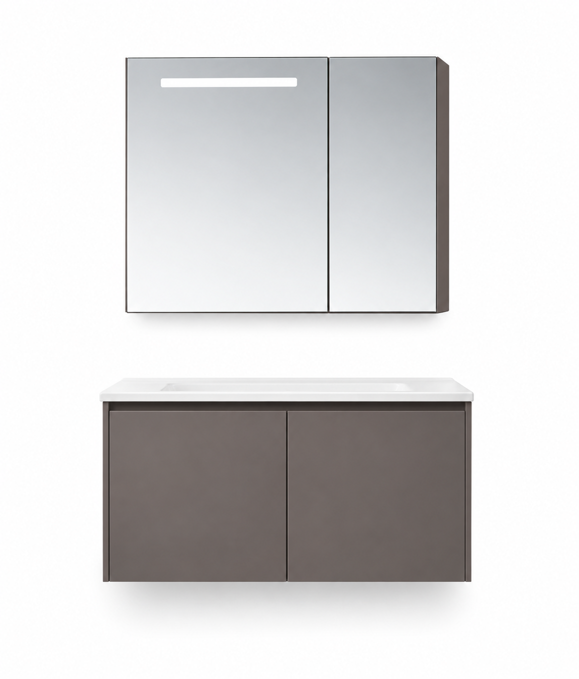 NB-509A-900 vanity cabinet, basin and matching mirror on white background