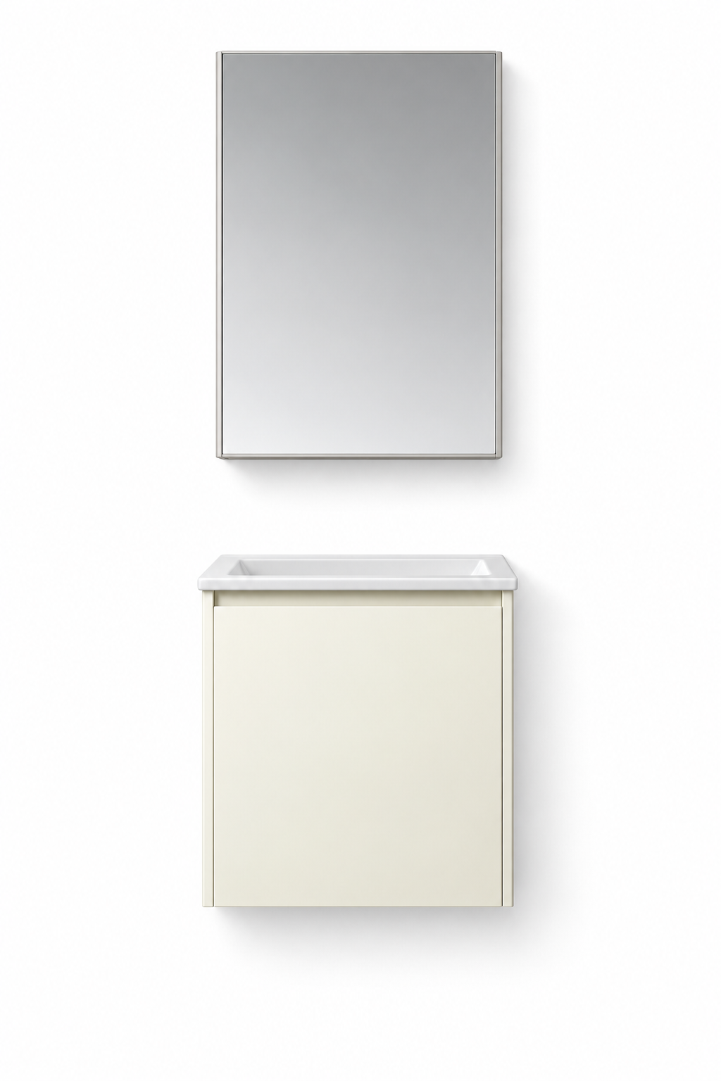 NB-510-500 vanity cabinet, basin and matching mirror on white background