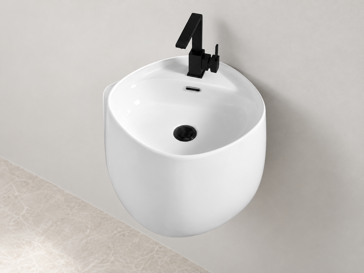 SANIKB SHY-3105 white wall-mounted ceramic basin
