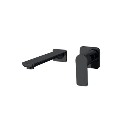 Matte black wall-mounted bathroom faucet, brass body, single-lever mixer with tapered spout — SANIKB FYF-01058.
