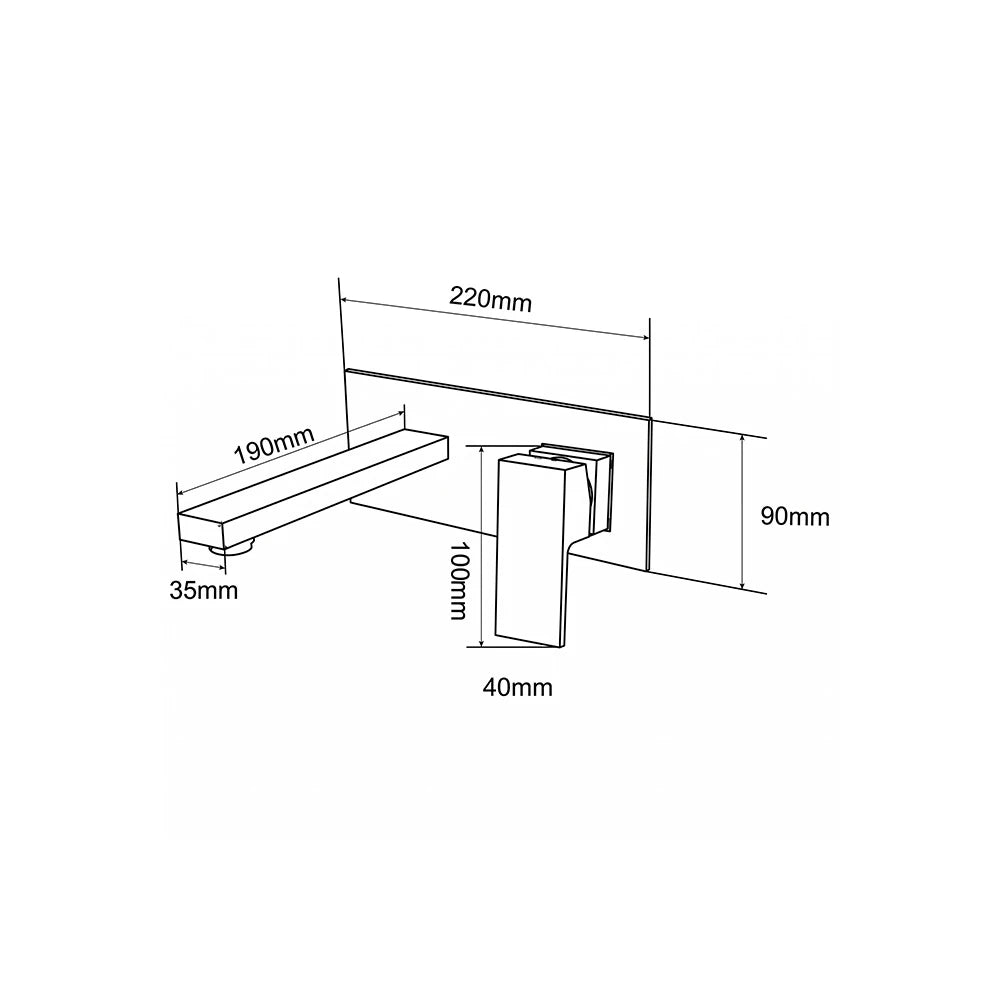 Dimensioned spec drawing for SANIKB FYF-01041 wallmount bathroom faucet, 220mm plate, 190mm spout reach.