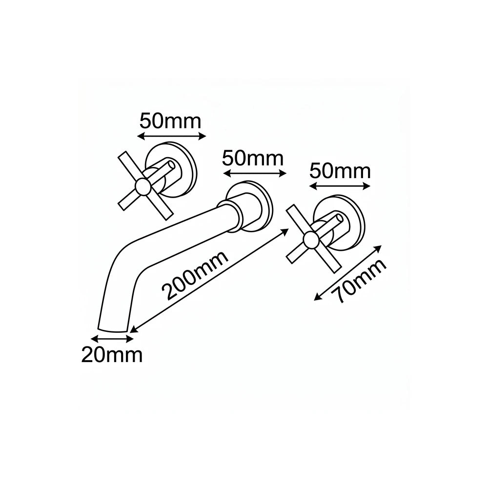 Dimensioned spec drawing for SANIKB FYF-01046 wall-mount bathroom faucet, 200mm handle spread.