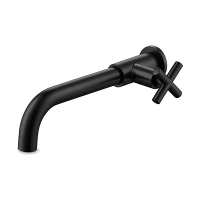 Matte Black — Cold water wall tap with long round tube spout curving down and a cross handle — SANIKB DL-02 311-BK