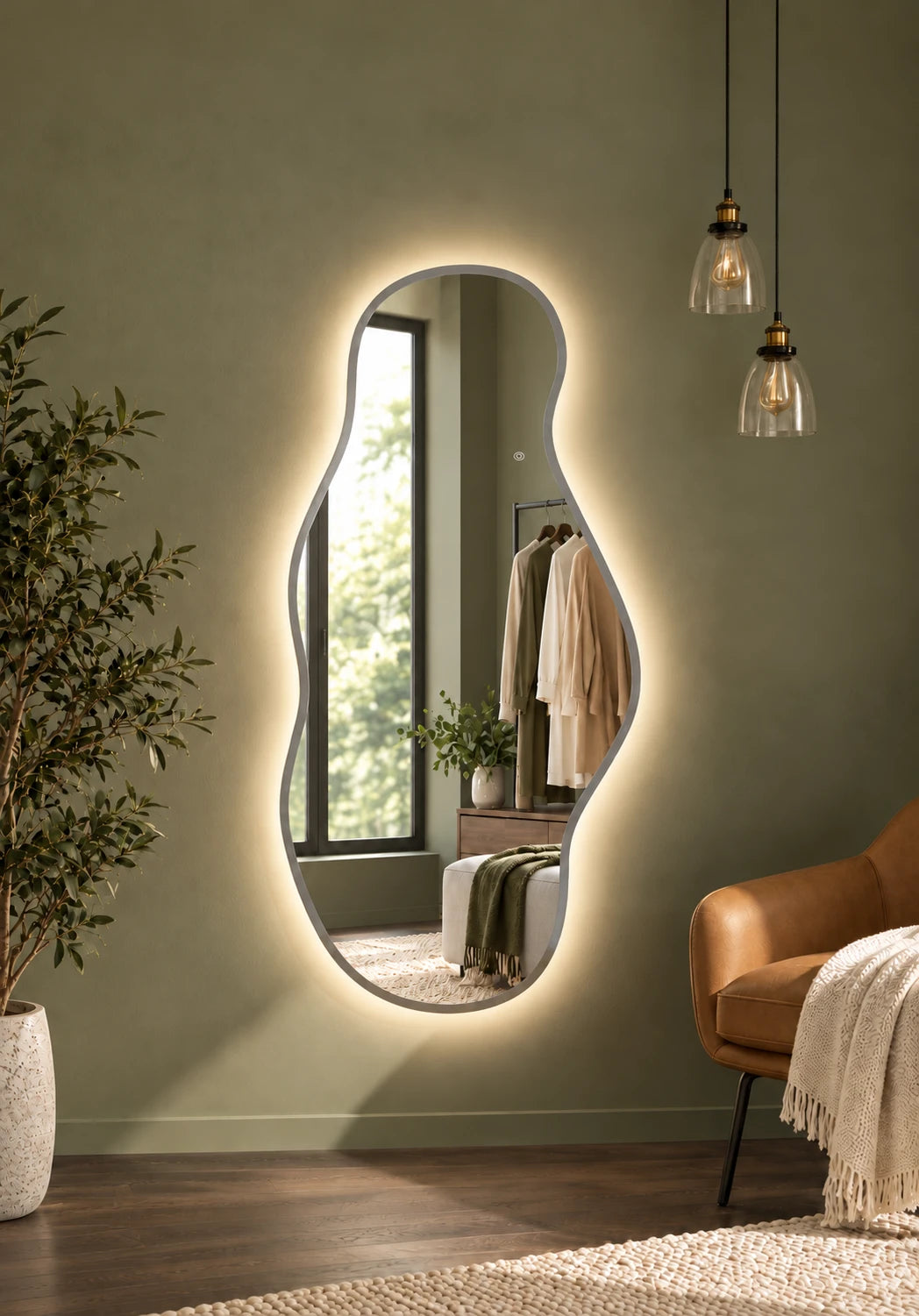Wavy Full Length Backlit LED Mirror — catalog detail view; MV