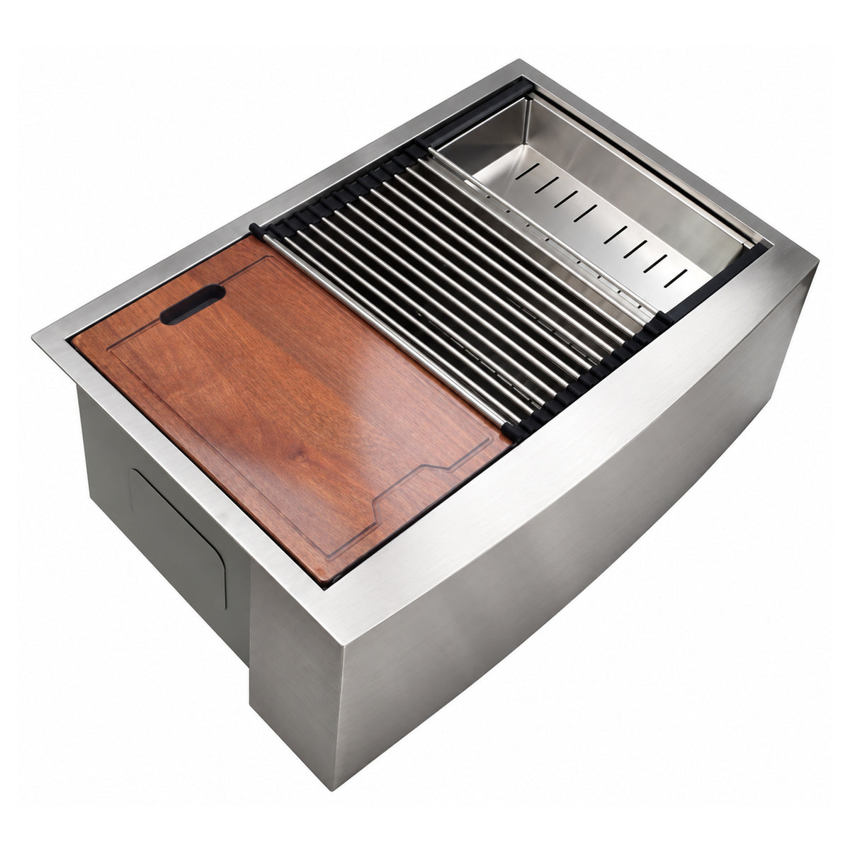 SANIKB WF302010S — Steel-Finish Apron Ledge Kitchen Sink 30x20, 10-Inch Deep Bowl