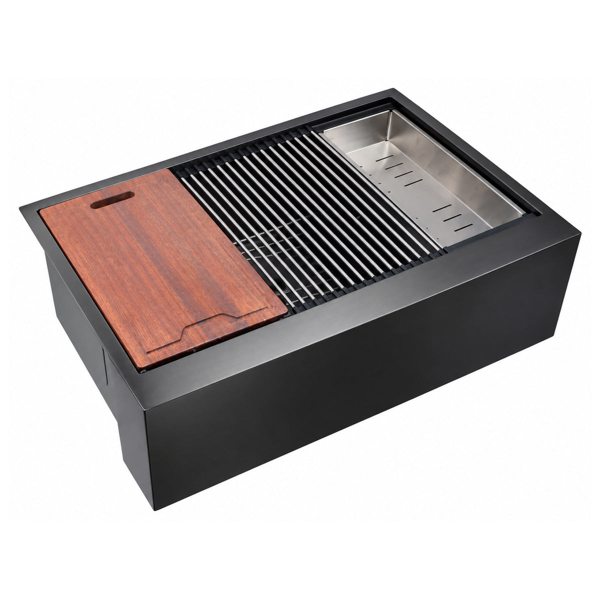SANIKB WF332010S-NANO — Straight-Apron Nano Black Ledge Kitchen Sink 33x22, 16-Gauge 304