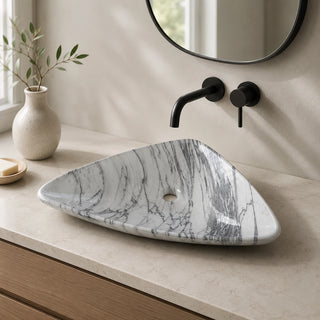 White Veined Marble Triangular Vessel Basin 25.6×15