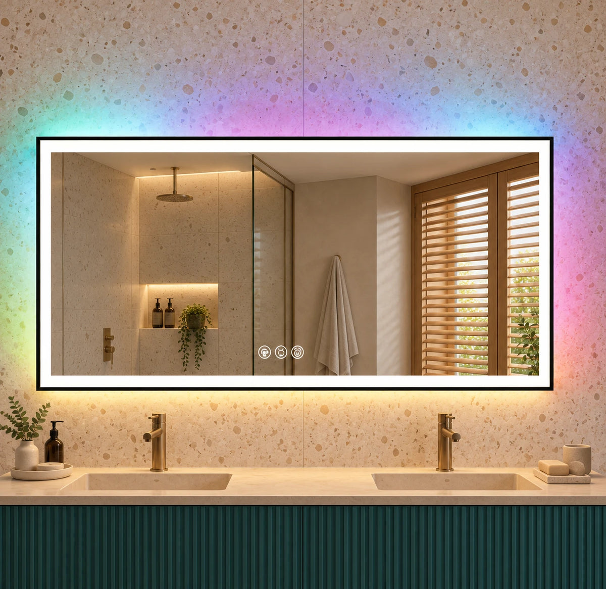 Wide Border Rectangle RGB LED Mirror — catalog detail view; RGBB