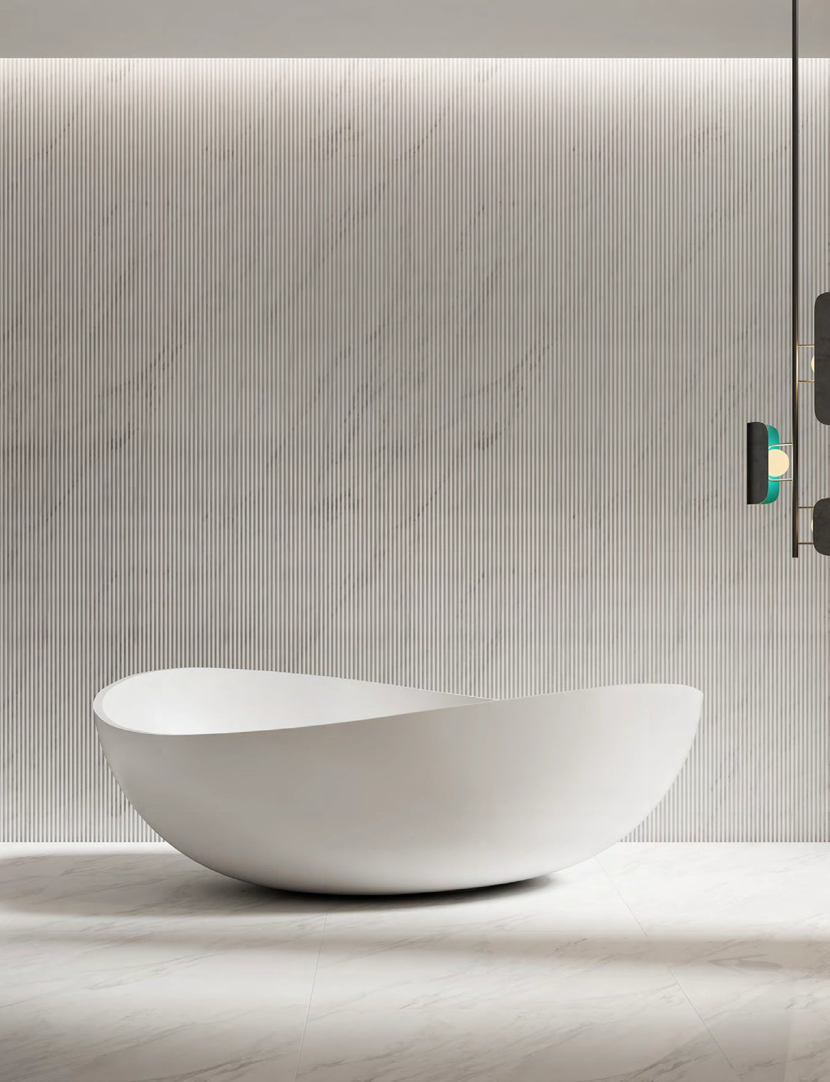 Wide Swept Oval Solid Surface Bathtub - XA-8819; complete factory model view