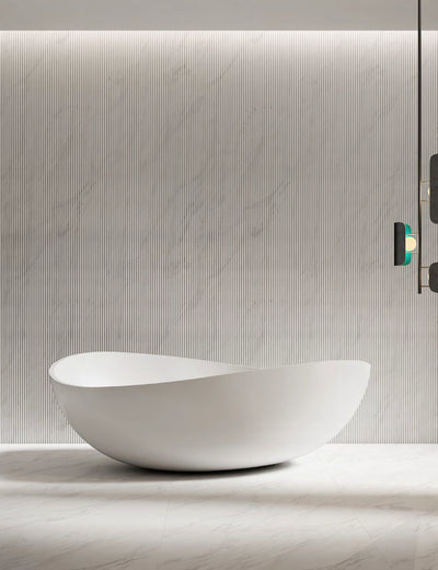 Wide Swept Oval Solid Surface Bathtub - XA-8819; complete factory model view