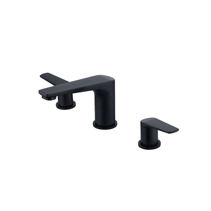 Matte black widespread bathroom faucet, solid brass, soft lever handles, low-arc spout — SANIKB FYF-01003.