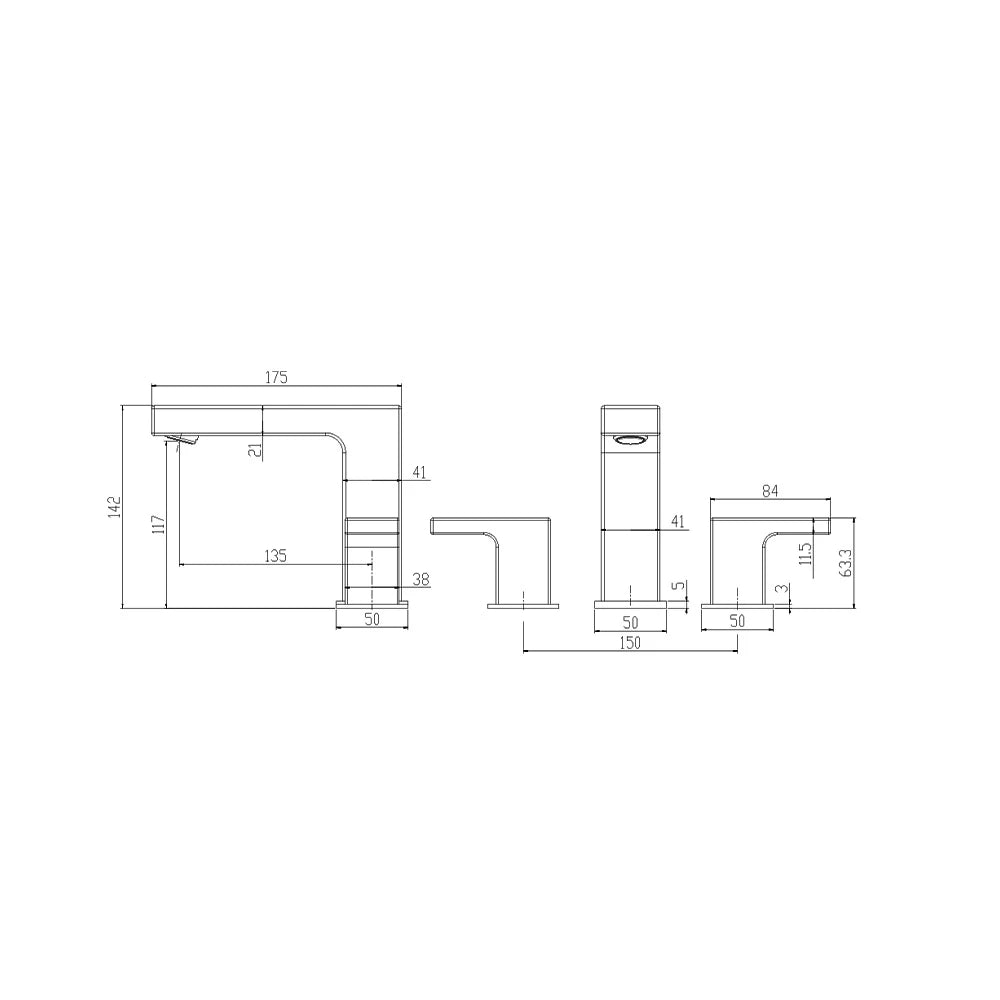 Dimensioned spec drawing for SANIKB FYF-01417 widespread bathroom faucet.