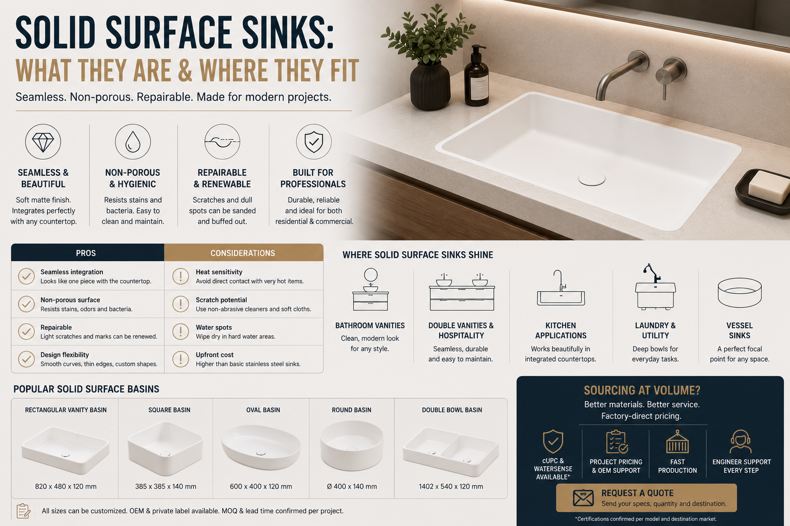 Solid Surface Sinks: What They Are, Pros, Cons & Where They Fit (B2B Buyer's Guide)
