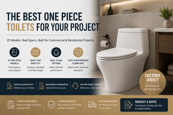 One-piece toilet styles compared by bowl, height, and flush type