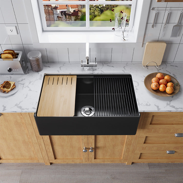 Fireclay farmhouse sink illustrating the vitrified ceramic material
