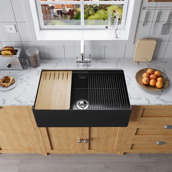 Fireclay farmhouse sink illustrating the vitrified ceramic material