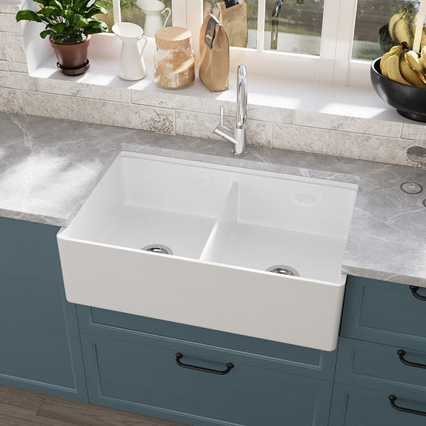 Fireclay double-bowl farmhouse sink for a pros and cons sourcing guide