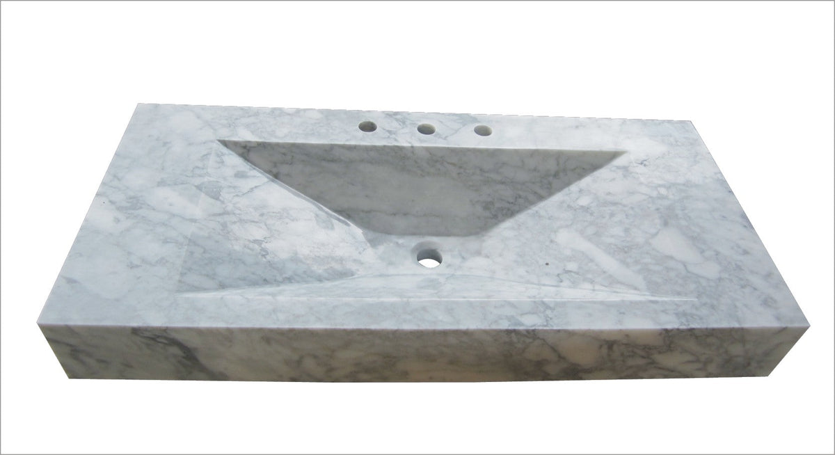 Carrara White marble trough vessel basin SP261 with a floor that slopes to one drain