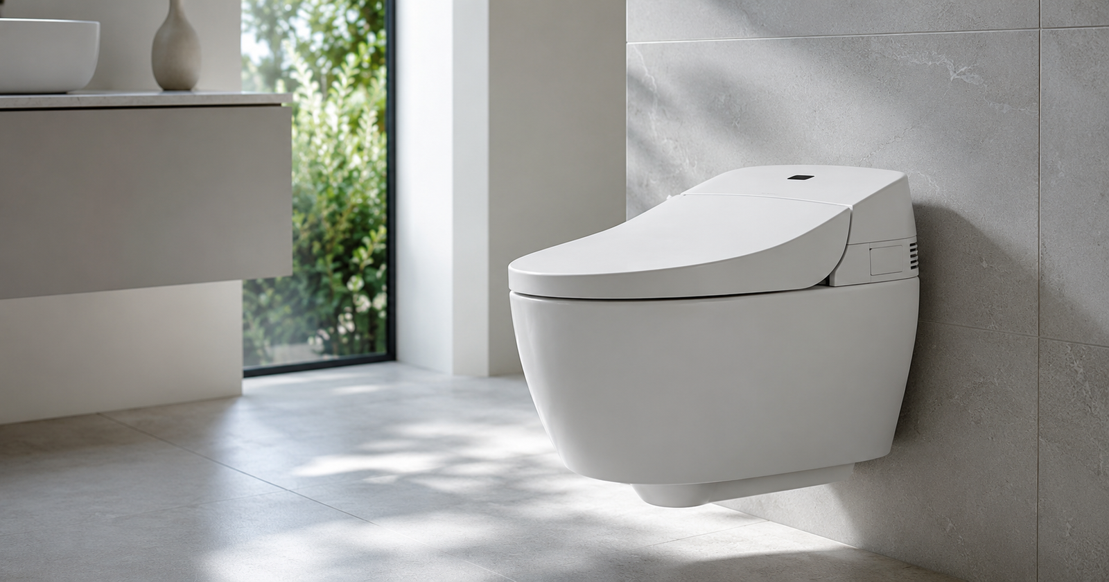 Modern wall-hung Japanese-style smart toilet with touchless automatic flush — SANIKB