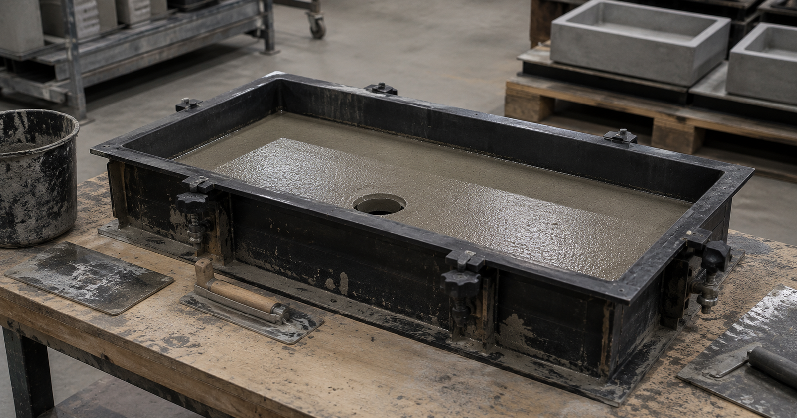 Concrete sink cast in a factory formwork mold — SANIKB