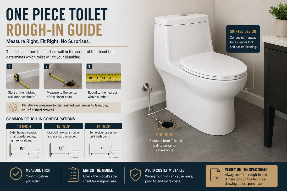 One-piece toilet rough-in measurement guide