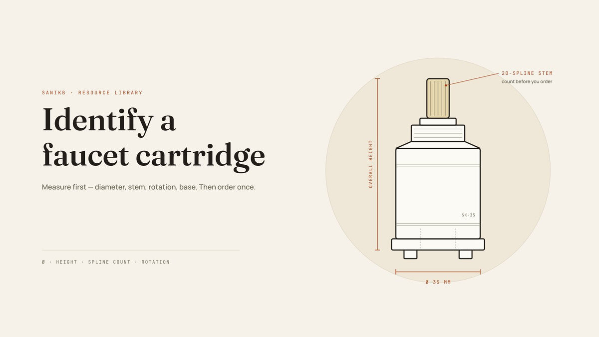 Faucet cartridges arranged by stem profile and diameter for identification