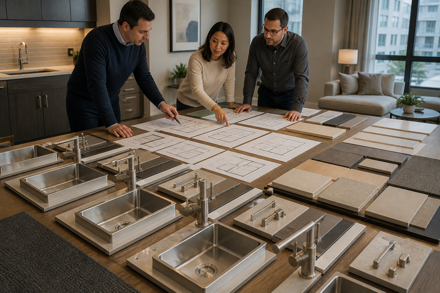 Property team standardizing identical plumbing fixture samples across apartment plans
