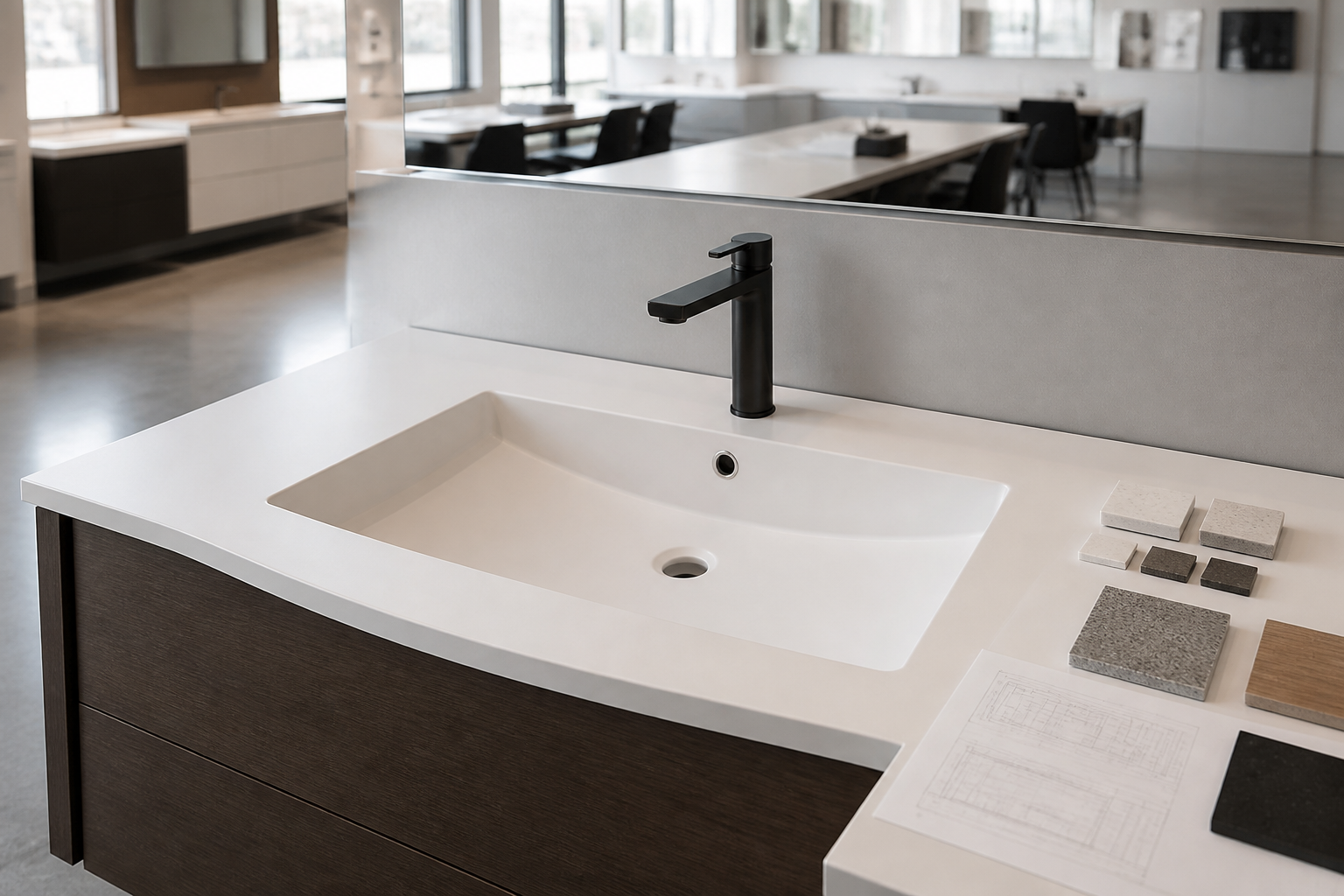 solid-surface sink illustrating Integrated Solid Surface Sinks & Seamless Vanity Tops: Sourcing Custom Integral Basins
