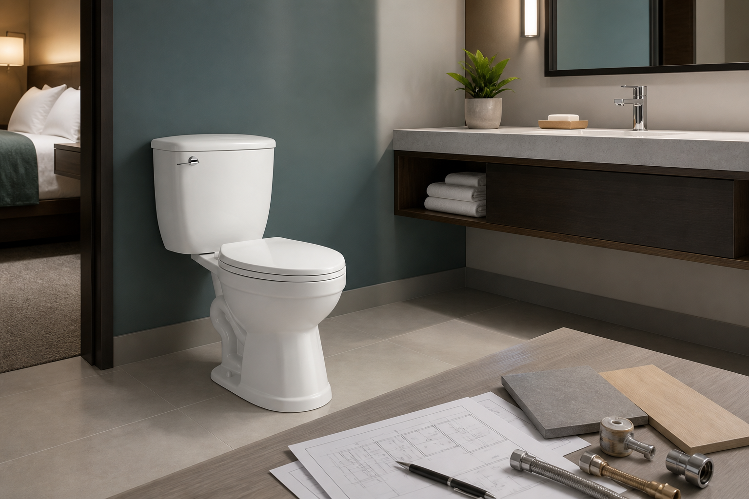 SANIKB plumbing fixtures at a sourcing and quality-control station illustrating Motel Bathroom Fixture Supplier: Cost-Efficient, Durable Fixtures for Budget Property Refits