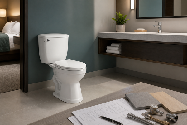 SANIKB plumbing fixtures at a sourcing and quality-control station illustrating Motel Bathroom Fixture Supplier: Cost-Efficient, Durable Fixtures for Budget Property Refits