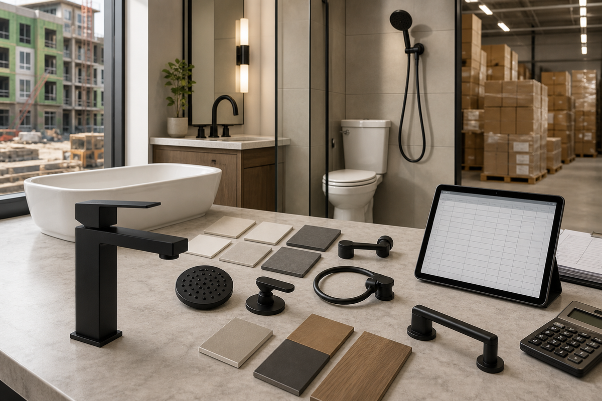 SANIKB bathroom fixture samples prepared for a multifamily package quote