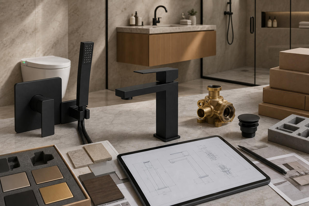 SANIKB FYF-01075 faucet and shower components at an OEM and ODM development bench