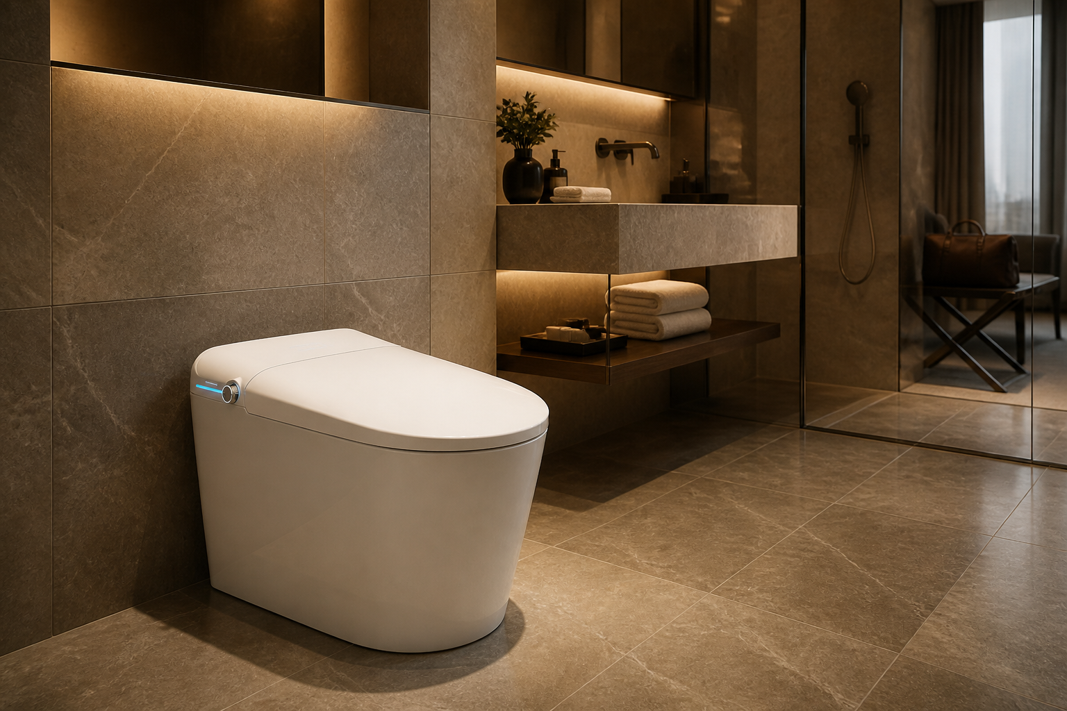 SANIKB U2 smart toilet installed in a high-end hotel guest bathroom