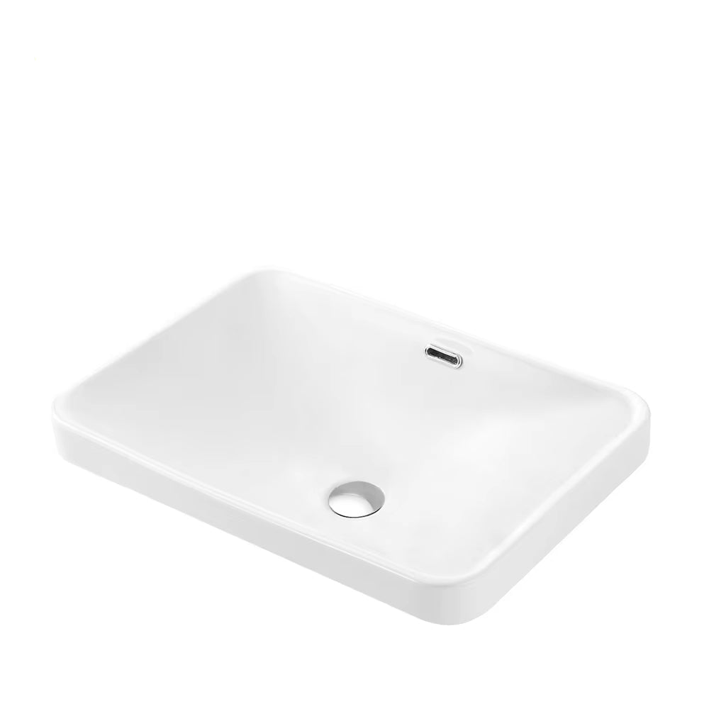 Top mount ceramic bathroom sink for hotel and apartment vanity projects