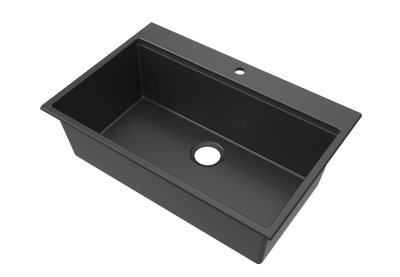 Black quartz composite single bowl kitchen sink with integrated drainboard and faucet hole, SANIKB SN8549B