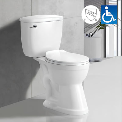 Compact reduced-depth two-piece toilet, glossy white — SANIKB ST-3430R