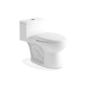 Ceramic one-piece toilet with dual-flush button and elongated bowl — SANIKB 2021